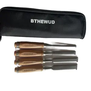 BTHEWUD 4 piece wood chisel set made with CR-V steel woodworking chisels with protective storage zipper bag large wood chisels coated with anti-rust oil