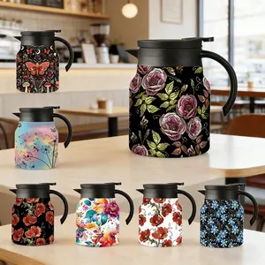 1pc 34oz floral & nature-patterned insulated pot,ounce large capacity (with filter) Insulated Flask for separate cold and hot beverages,Multiple patterns are available for selection,outdoor-ideal gift for Christmas, birthday and Valentine's Day