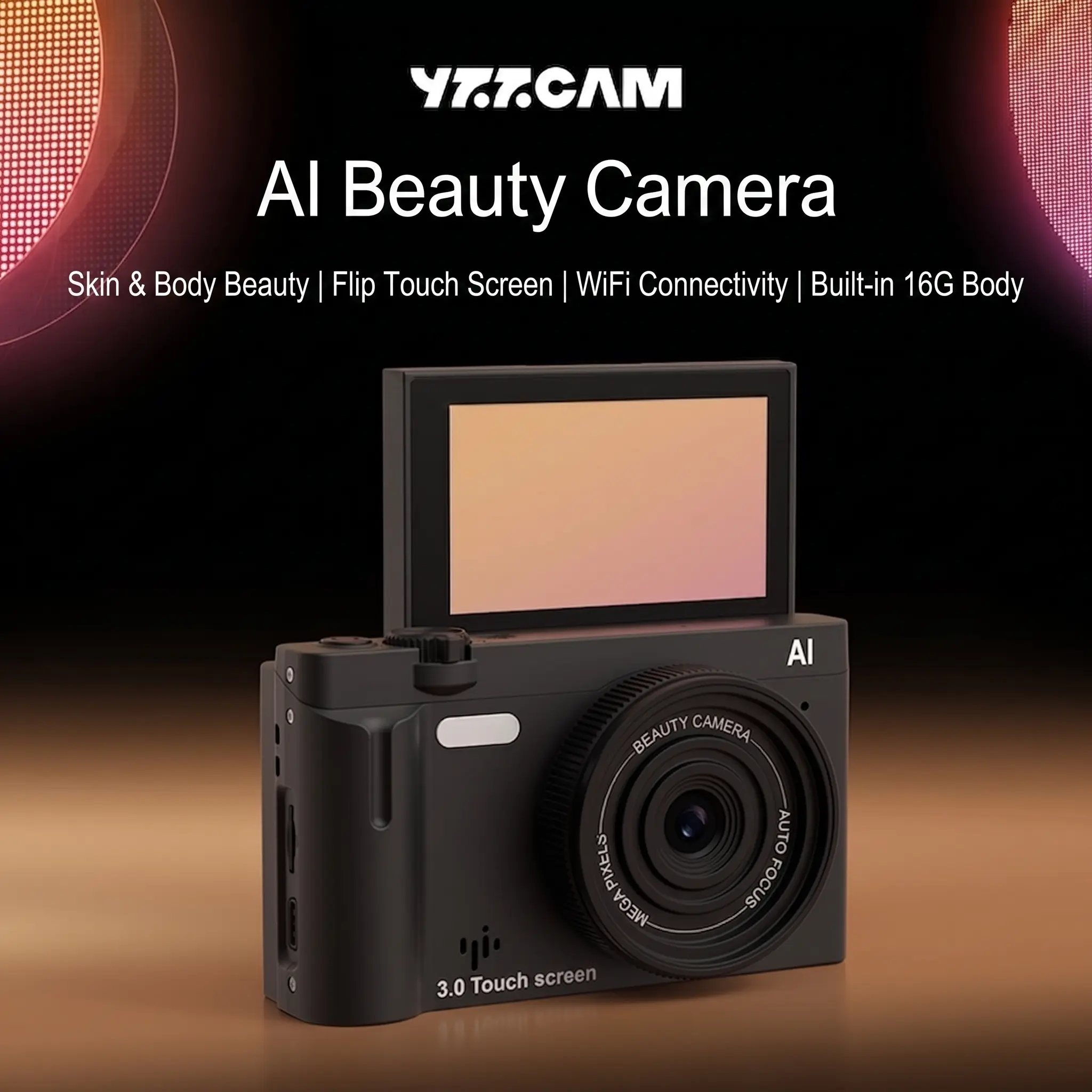 New AI Selfie Digital Camera 3.0” Flip Touch Screen Auto Focus, Built-in 16G Memory, WiFi Wireless Photo Transfer, Compact Beauty Vlog Camera for Content Creators & Beginners