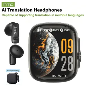 hTC NE72 AI Translator Earbuds with Touchscreen Case, No App Needed, Real-Time Language Translation, Bluetooth Wireless Earphones