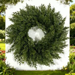 Simulation of pine and cypress wreath - artificial pine needles greenery for Christmas holiday display window decorations, home door hangers, ornaments