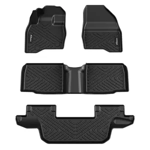 GARVEE All Weather TPE Floor Mats for 2015-2019 Ford Explorer - Anti Skid Black Floor Liners, Compatible Without 2nd Row Center Console, Durable Protection Against Elements