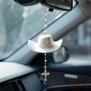 Car Blessing Charm ,  Gold Plated Brass Chains, white heart charm, rear view mirror, Car Hanging Decoration, Car Ornament