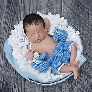 Newborn Photography Baby Boy Photo Shoot Crochet Props Cute Knit Original Set Hat Pants, Infant Clothing Outfit for Photoshoots, Model Xinghao Y054