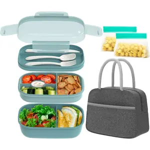 (R) Bento Lunch Box for Adults, , Men, and Women - Includes Stackable Lunch Containers and Lunch Bag,  for Boys and Girls, Microwave Safe and (Green )