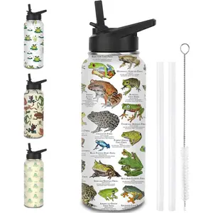 32 Oz Portable Stainless Steel Frog Water Bottle with Straw - Vacuum-Insulated Flask, Reusable Tumbler Cup, Insulated Drinkware for Coffee, Ideal Gift for Frog Lovers, Insulation