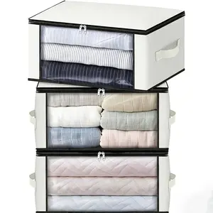 3/6 Pack Storage Bags, 35L Foldable Nonwoven Fabric, Large Transparent Window, Durable Handle, Collapsible Storage Organizer, Ideal for Closet, Dorm, Bedding, Clothes
