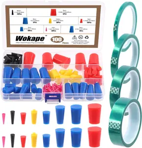 105Pcs Powder Coating Plug Kit with PET Masking Tape, High Temp Silicone Rubber Tapered Plug Kit, for Powder Coating System, Plating, Media Blasting, Hydro Dipping