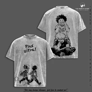 Deku & Bakugo Oversized Vintage Washed T-Shirt, Retro Anime Graphic Tee, My Hero Academia Streetwear Top
