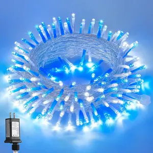 Blue and White String Lights Outdoor Indoor, 200 LED Christmas String Lights Clear Wire, 66ft Christmas Lights Plug in for Bedroom Tree Room Party Decorations