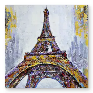 Begin Home Decor C1MP3232QY2YQR 32 x 32 in. Abstract Paint Splash Eiffel Tower Wall Art - Yellow Metal Print