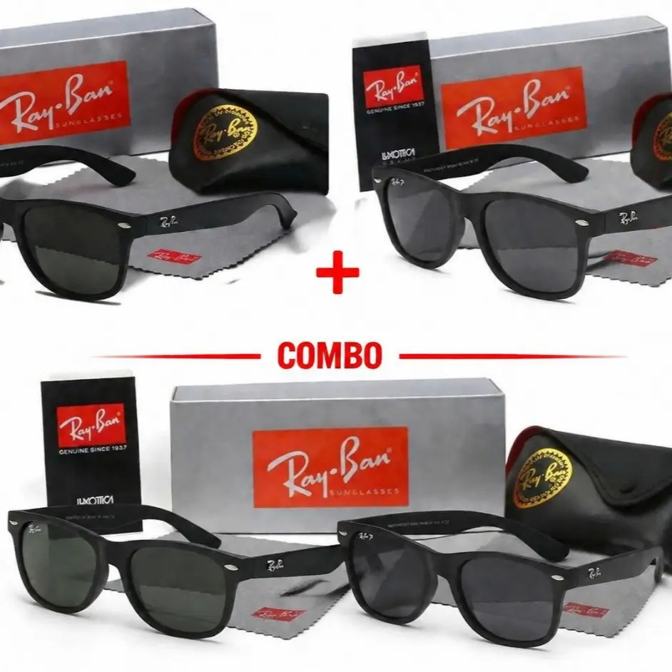 Wayfarer Style Sunglasses with Black Lenses, UV400 Unisex Retro Square Eyewear