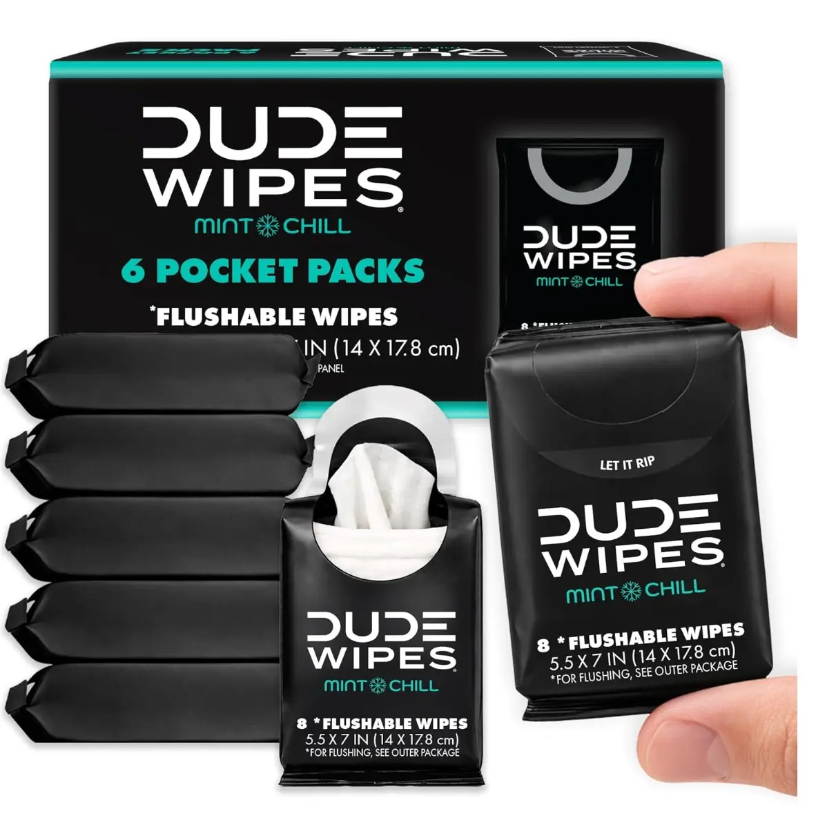 DUDE paper Wipes Mint Chill Pocket Packs, Adult Flushable Travel Wipes, 96 Count | 12 pocket packs of 8 flushable butt wipes. Travel essentials. 99% water, tea tree oil, vitamin E and aloe. Septic safe. Toilet