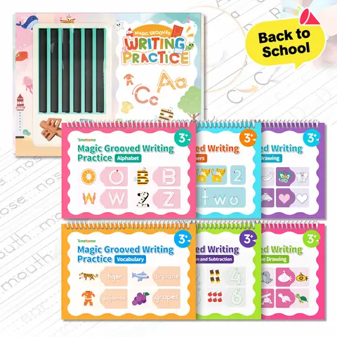TIMETOME 6-Bookset Spiral Notebooks with Reusable Grooved Design - School Supplies for Early Elementary Students, Math Exercises, Drawing Activities - Perfect Gift