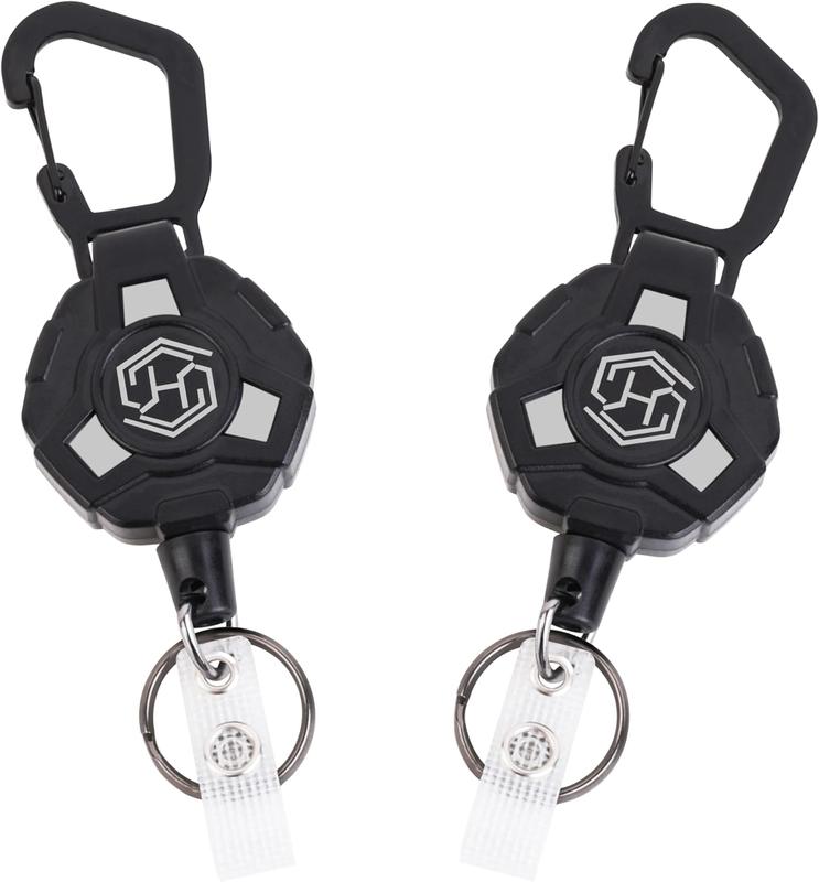 [New Deal] 2-Pack Retractable Keychain - Heavy Duty Badge Holder, ID Badge Reel, Carabiner Badge Clip, Tactical Key Chain with 32" Steel Retractable Cord, 8.0 oz