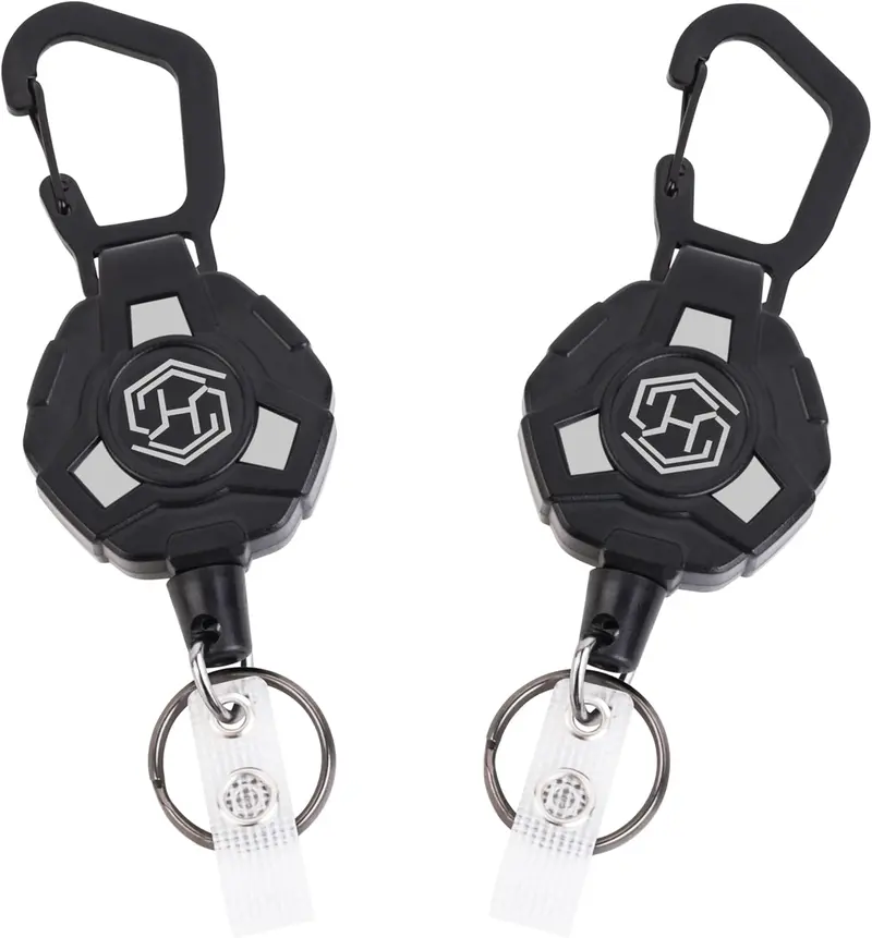[New Deal] 2-Pack Retractable Keychain - Heavy Duty Badge Holder, ID Badge Reel, Carabiner Badge Clip, Tactical Key Chain with 32" Steel Retractable Cord, 8.0 oz