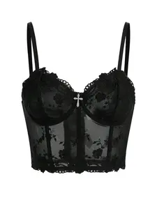Women's Sexy Lace Underwire Fitted Crop Top, Garment, Diamond Shaped Bone Design, Sheer Fashion for Night Out, Trendy Vest for Hot Girls, Womenswear