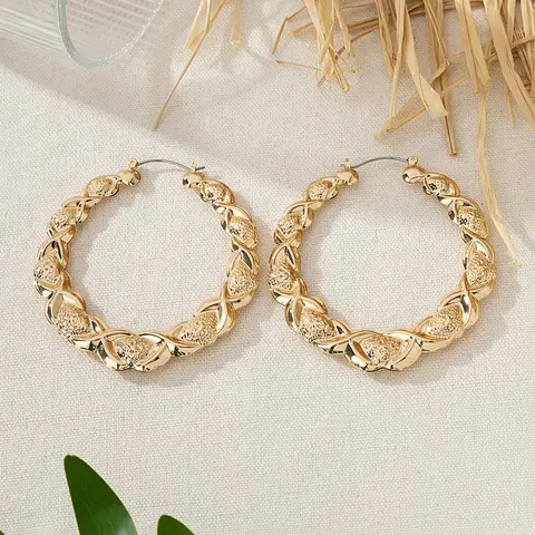 Boho Style Textured Hoop Earrings (1 Pair), Bohemian Earrings, Fashion Creative Jewelry for Women, Daily Clothing Decor, Jewelry for Birthday Gift