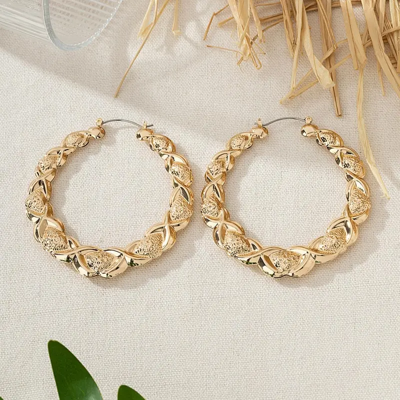 Boho Style Textured Hoop Earrings (1 Pair), Bohemian Earrings, Fashion Creative Jewelry for Women, Daily Clothing Decor, Jewelry for Birthday Gift
