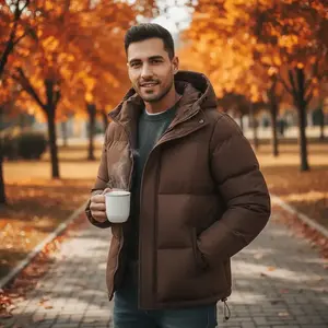 Unisex Hooded Puffer Jacket - Polyester Fiber Filled Long Sleeve Coat with Drawstring and Zipper Placket, Non-Stretch Solid Color Regular Fit for Daily Casual Wear, Perfect for Spring Autumn Winter Seasons, Lightweight Warm Comfortable Outerwear