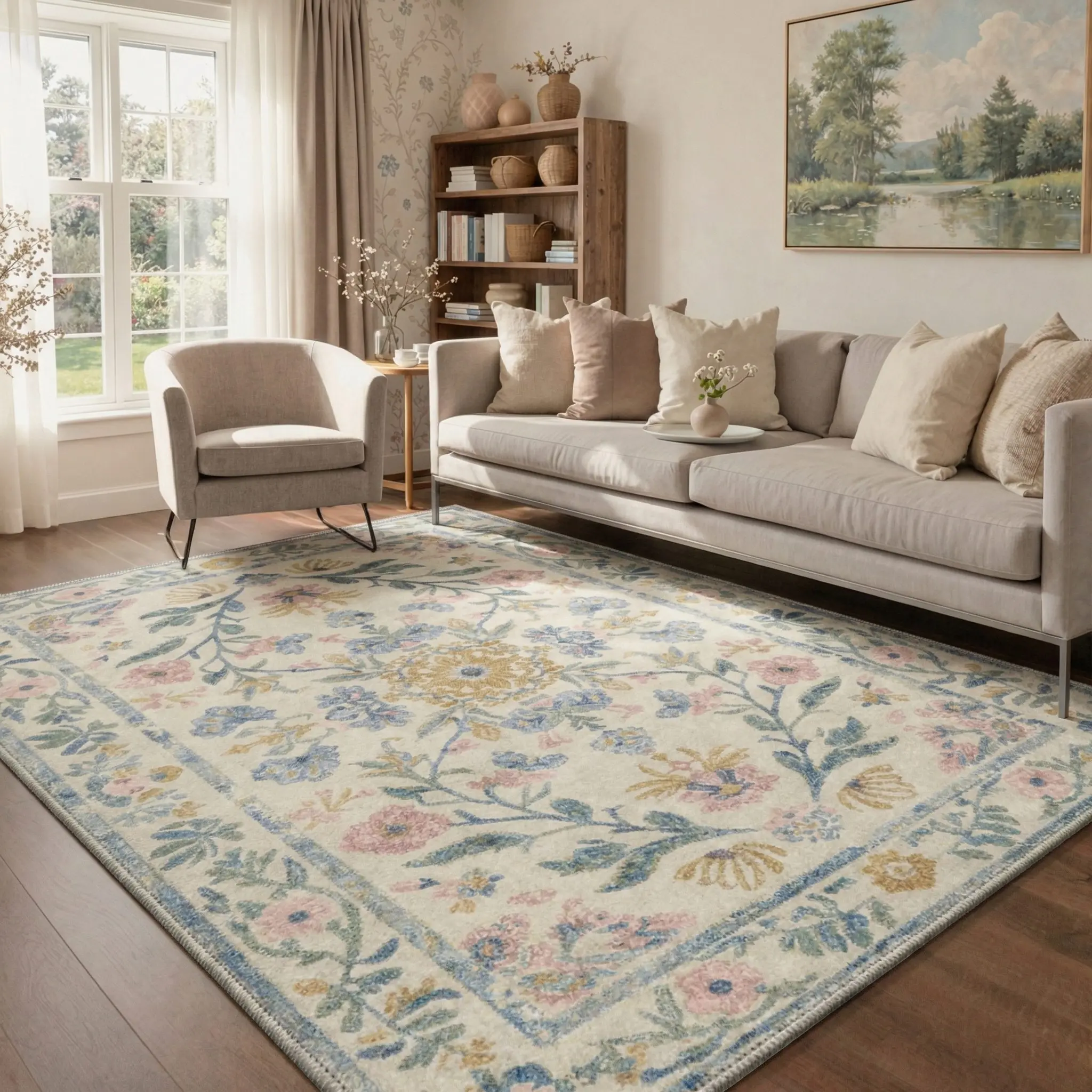 【Deals For You Days】GENIMO Area Rug – Machine Washable, Pet Friendly, Non-Slip Floor Rug, Soft Home Carpet, Ideal Living Room, Bedroom, Kitchen, Hallway Decor ,ARF2617-PETAL
