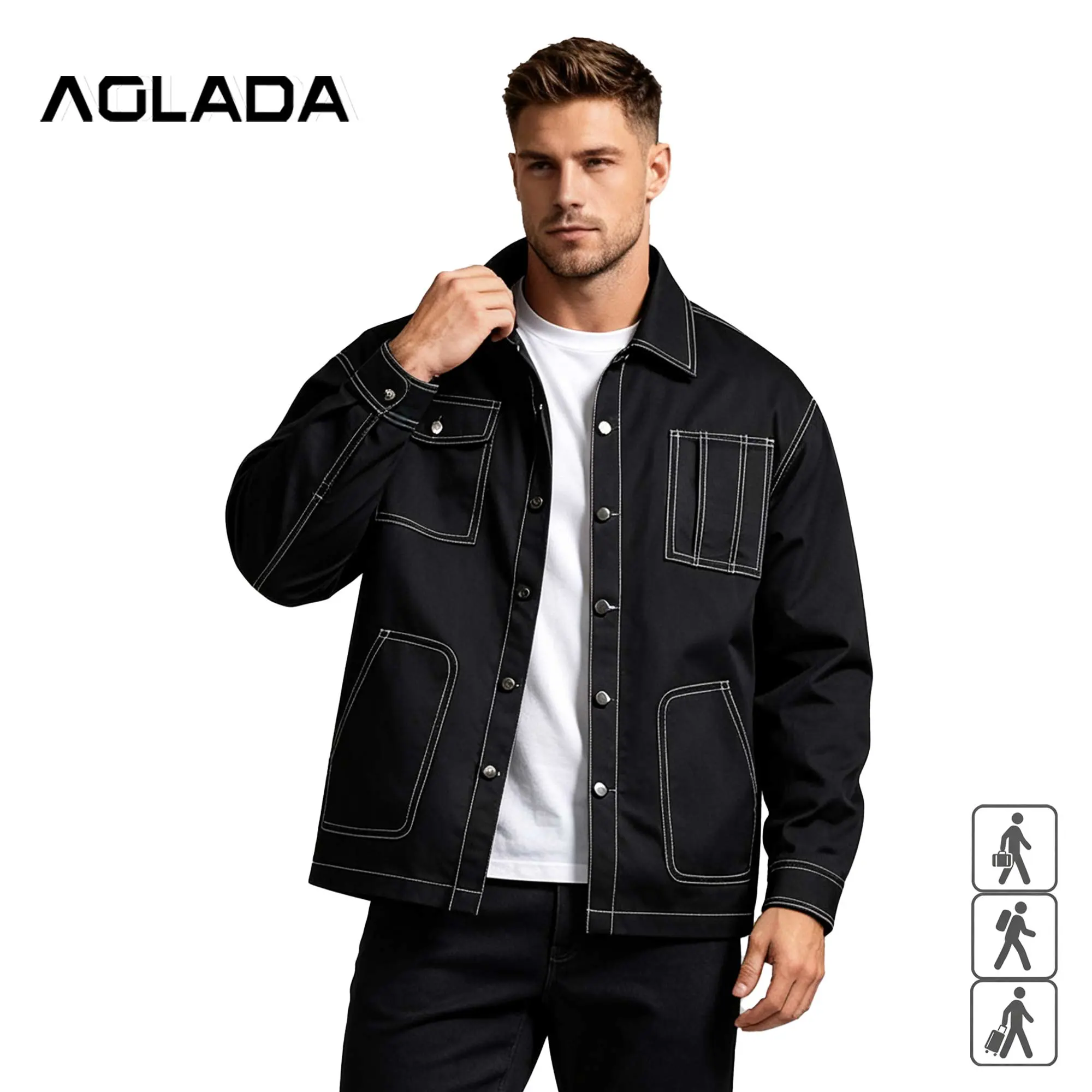 Men's Contrast Stitch Plain Chore Jacket - Lightweight Button-Up All Seasons Workwear Coat with Collar, Relaxed Fit, Multiple Pockets, No-Logo, Cold Wash, S-XXL, Fast US Shipping #ContrastStitchJacket #WorkwearStyle #TikTokMadeMeBuyIt