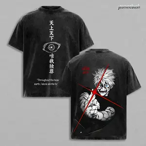 Retro Heavy Gojo Satoru Red Technique Ver.3 THE HONORED ONE Jujutsu Kaisen Anime Double Printed Vintage Washed Tee Unisex Oversize Anime Manga Washed Heavyweight Cotton T-shirt