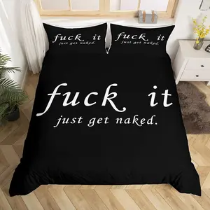 Funny Quotes Quilt Cover,Get Naked Queen Size Romantic Duvet Cover,Black and White Creative Words Room Decor Bedspread Cover,No Comforter