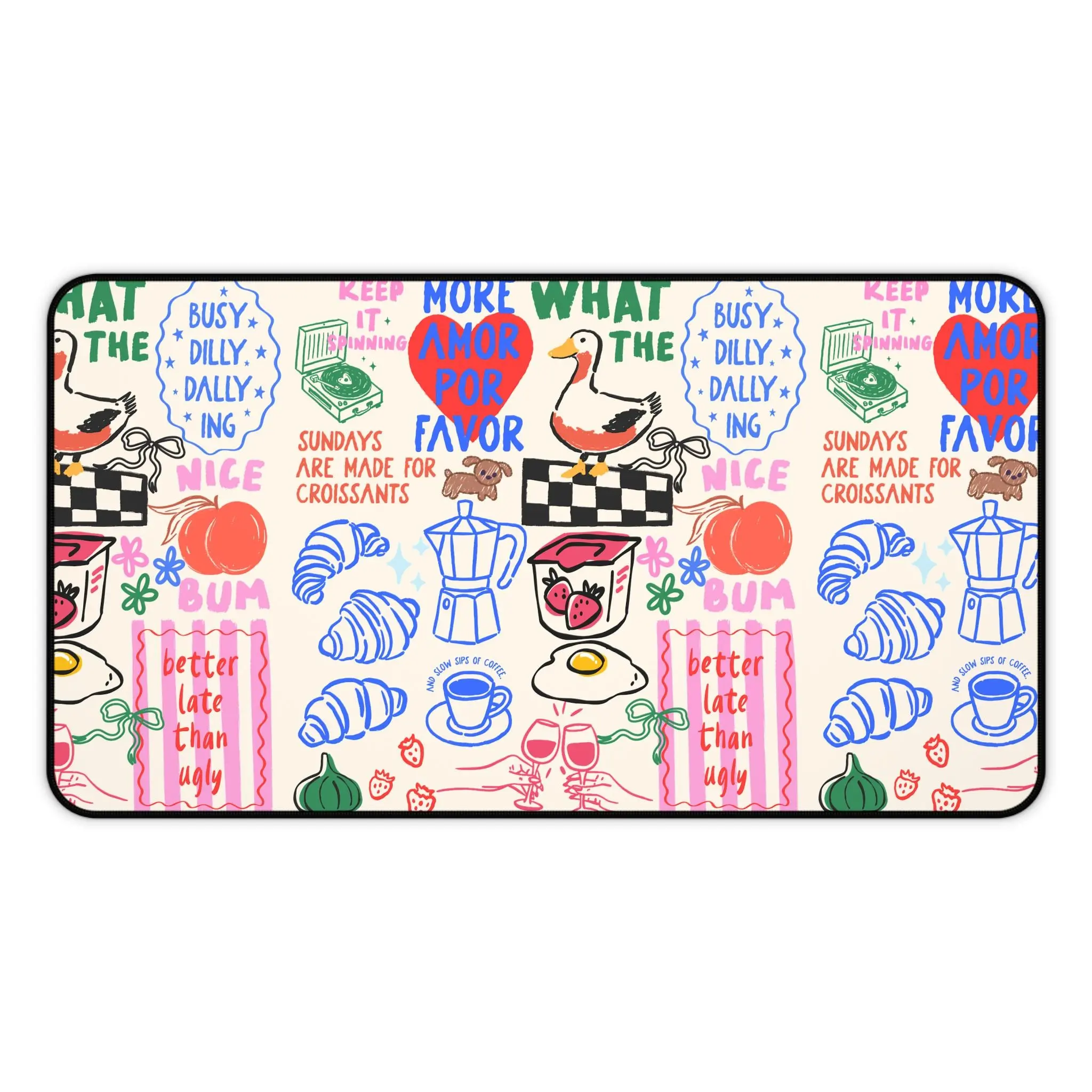 [SALE UP TO 45%] Hand Drawn Doodle Desk Mat Coffee Pastry Breakfast Goose Egg Strawberry Peach Office Decor Cute Work From Home Gaming Pad Duck Pink Colorful