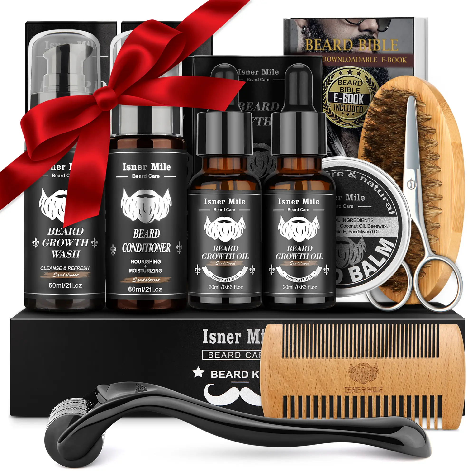 Beard Gift Kit for Men, Isner Mile Beard Growth Kit, Beard Care Kit, Grooming & Trimming Tool Complete Set with Shampoo Wash, Beard Care Oil, Balm, Br