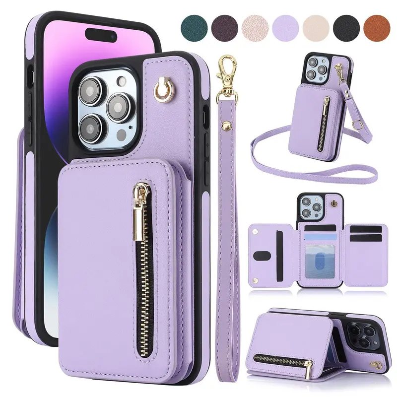 OREKROY Luxury Crossbody Wallet Case for iPhone 18/17/16/15/14/13/12/11 Pro Max Plus PU Leather RFID Blocking Smartphone Accessory with Cash Holder, Card Slots, Flip Stand Protector, Crossbody Lanyard, Wristband, Handheld Functionality, Accessories