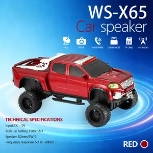 WSTER WS-X65 Car Model Bluetooth Speaker with LED Light AUX Interface USB FM TWS TYPE-C Charging Function Stereo Audio Rechargeable Battery Portable Wireless Streaming Device party gift travel outdoor
