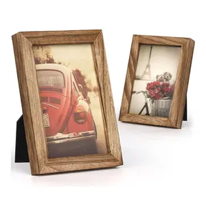 Emfogo 4x6 Solid Wood Picture Frames Set of 2 with Real Glass, Rustic Vintage Walnut Photo Frames for Wall or Tabletop Display, Horizontal & Vertical Decor