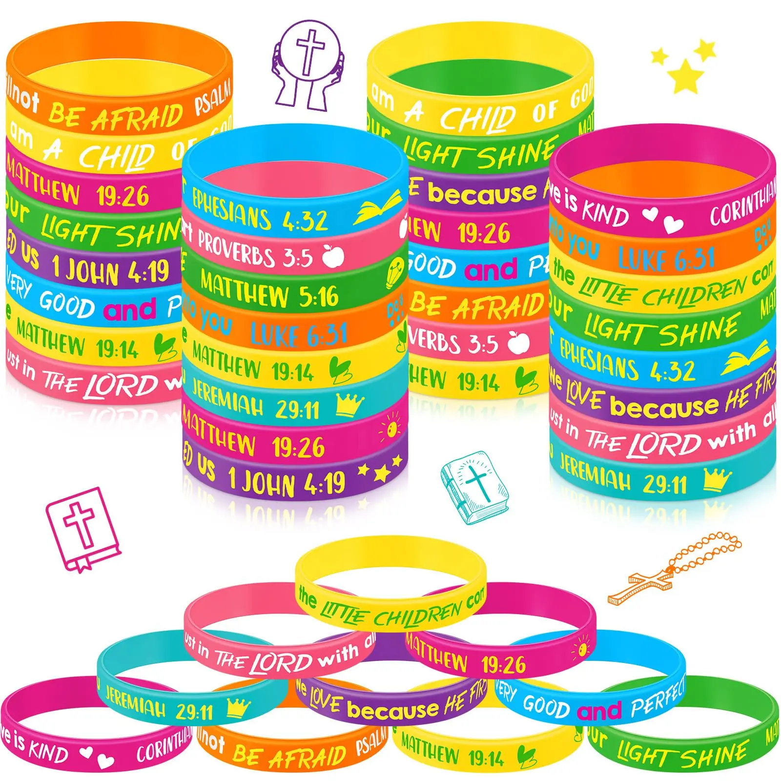 60Pcs Bible Verse Bracelets Christian Gift for Church VBS Sunday School Youth Group Women Men Students Religious Gift Waterproof Colorful Stretch Silicone Faith Bracelets Motivational Rubber Wristband Gift for Back to School Classroom Rewards Party Favor