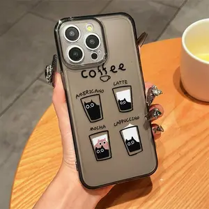 Apple Protective Case Tpu Smartphone Cover Space Cat Coffee Design Compatible iPhone Models Gift for Couples Women Girls Teens Accessories