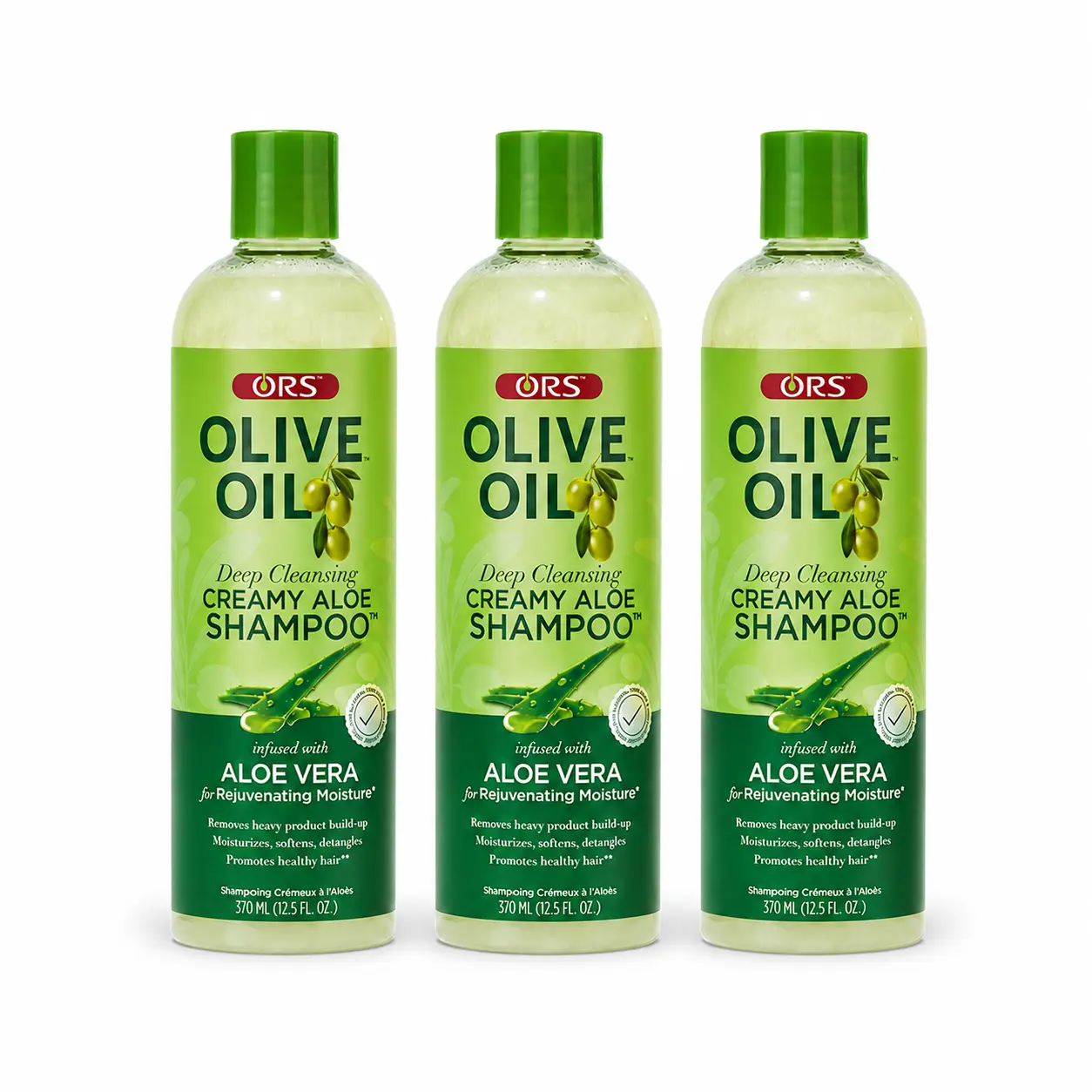 3 Bottles ORS Olive Oil Moisture Restore Creamy Aloe Shampoo 12.5 Fl Oz, Sulfate-Free Gentle Wash Removes Residue, Boosts Hydration for All Dry Curly Natural Hair Types