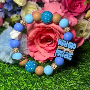 With him Wristlet Keychain Color Scheme baby blue, periwinkle, peanut butter and Bling Beads Made with Wire Durable Lightweight Stylish Accessory for Everyday Use