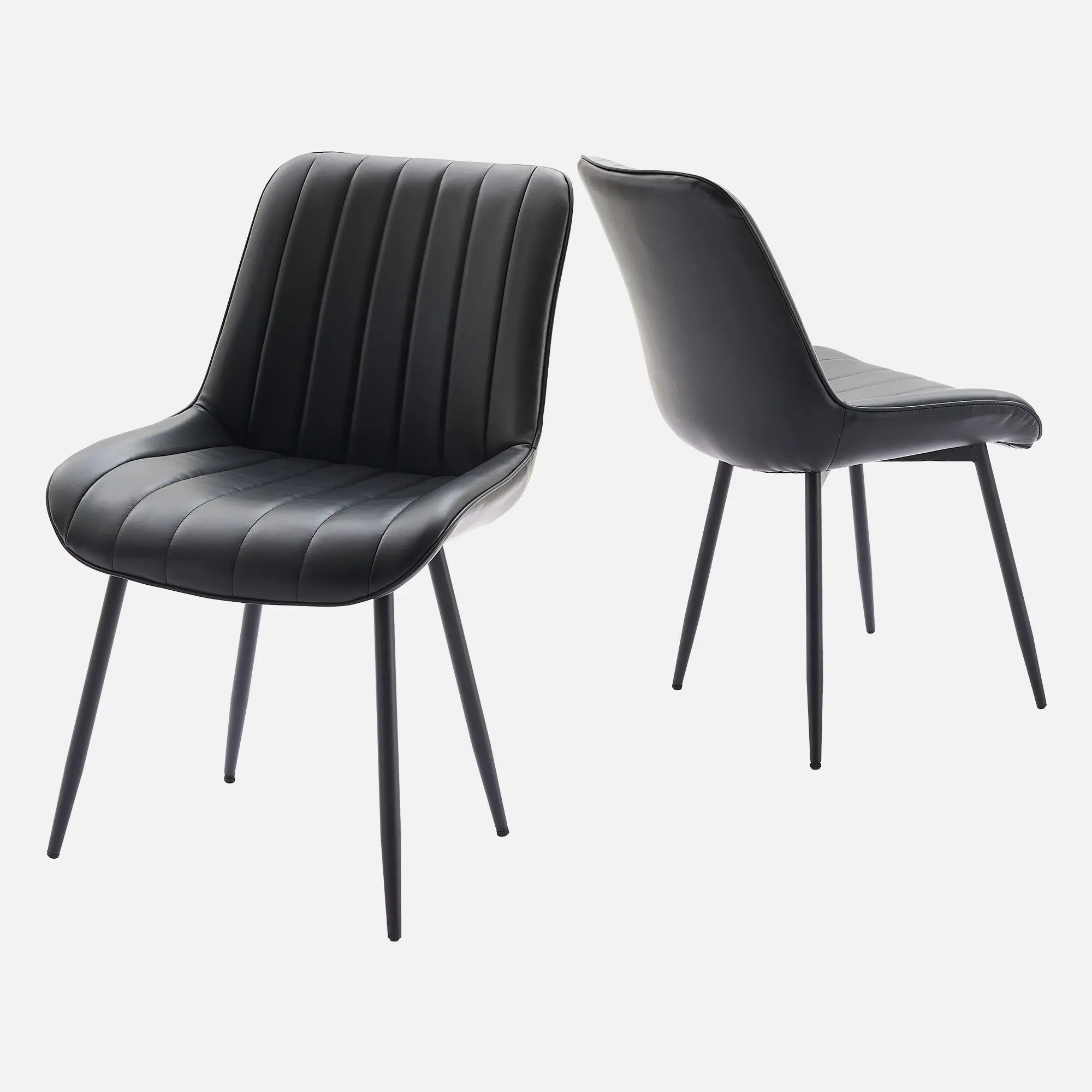 Gaomon 2-Piece Black Faux Leather Armless Legged Dining Chairs - Waterproof, Curved Back-Friendly, Wide Seat, Sturdy Black Metal Legs, Contemporary Design for Kitchen, Dining Room, Black Dining Chairs, Leather Dining Chairs