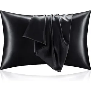 Satin Pillowcase for Hair and Skin, Super Soft and Cooling Similar to Silk Pillow Cases 2 Pack with Envelope Closure, Gift for Women Men(20"x30" Queen Size, Black)