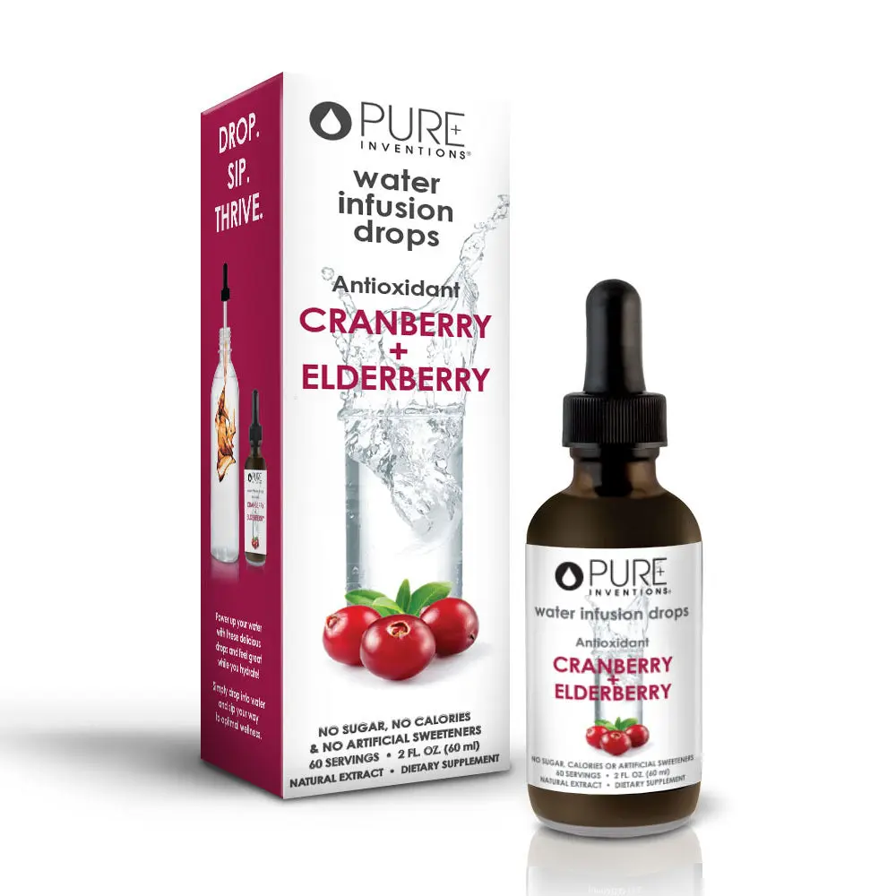 Pure Inventions Premium Cranberry & Elderberry Premium Water Infusion Drops – Refreshing & Delicious, Electrolytes – No Sugar, Calories, or Artificial Sweeteners – 60 Servings