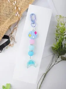 Silicone Seashell Keychain, Ocean-Themed Transparent Fishtail Keychain, Stylish Bag Charm, Beaded Keychain for Women, Perfect Gift