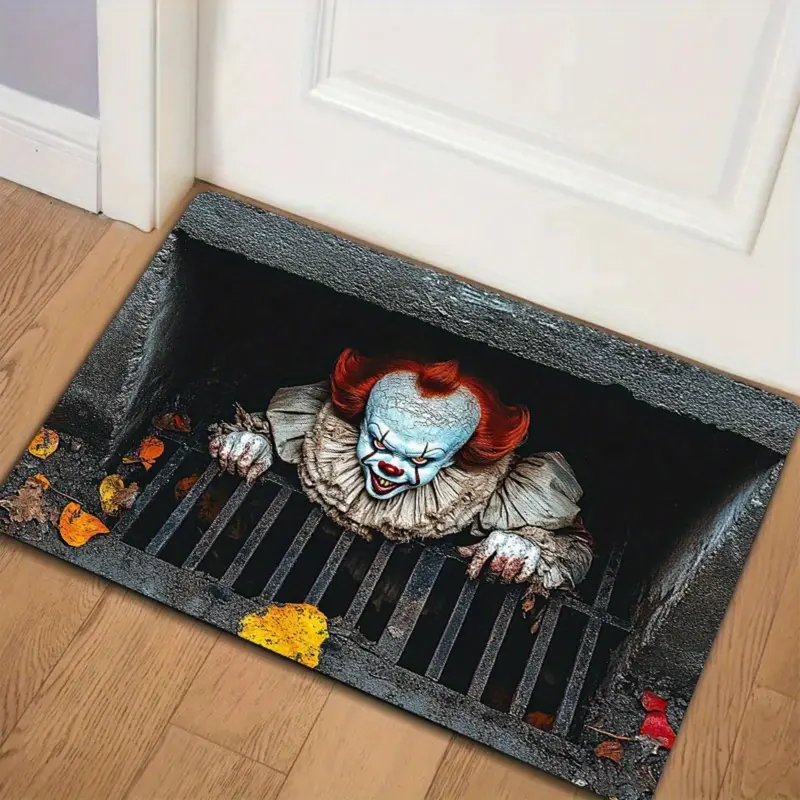 Halloween Door Mat - Spooky Clown Indoor Outdoor Entryway Kitchen Floor Mat for Halloween Home Decor, Seasonal Decoration, Creepy Theme, Sturdy Construction, Themed Mat, Party Planners 15.7"x23.6" 20"x32" Four Sizes