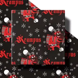 Merry Krampus Christmas Wrapping Paper, Bold Graphic Holiday Gift Wrap for Gothic and Horror Fans