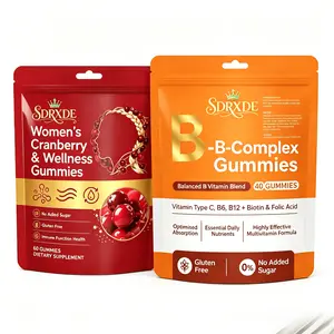 SDRXDE B Complex Vitamin Gummies Cranberry Women's Balanced Gummies Two Pack Combination - A premium formula sugar free, gluten free, biotin, folate, and vitamin B12 gummies suitable for skin and nails. Strawberry flavored ladies