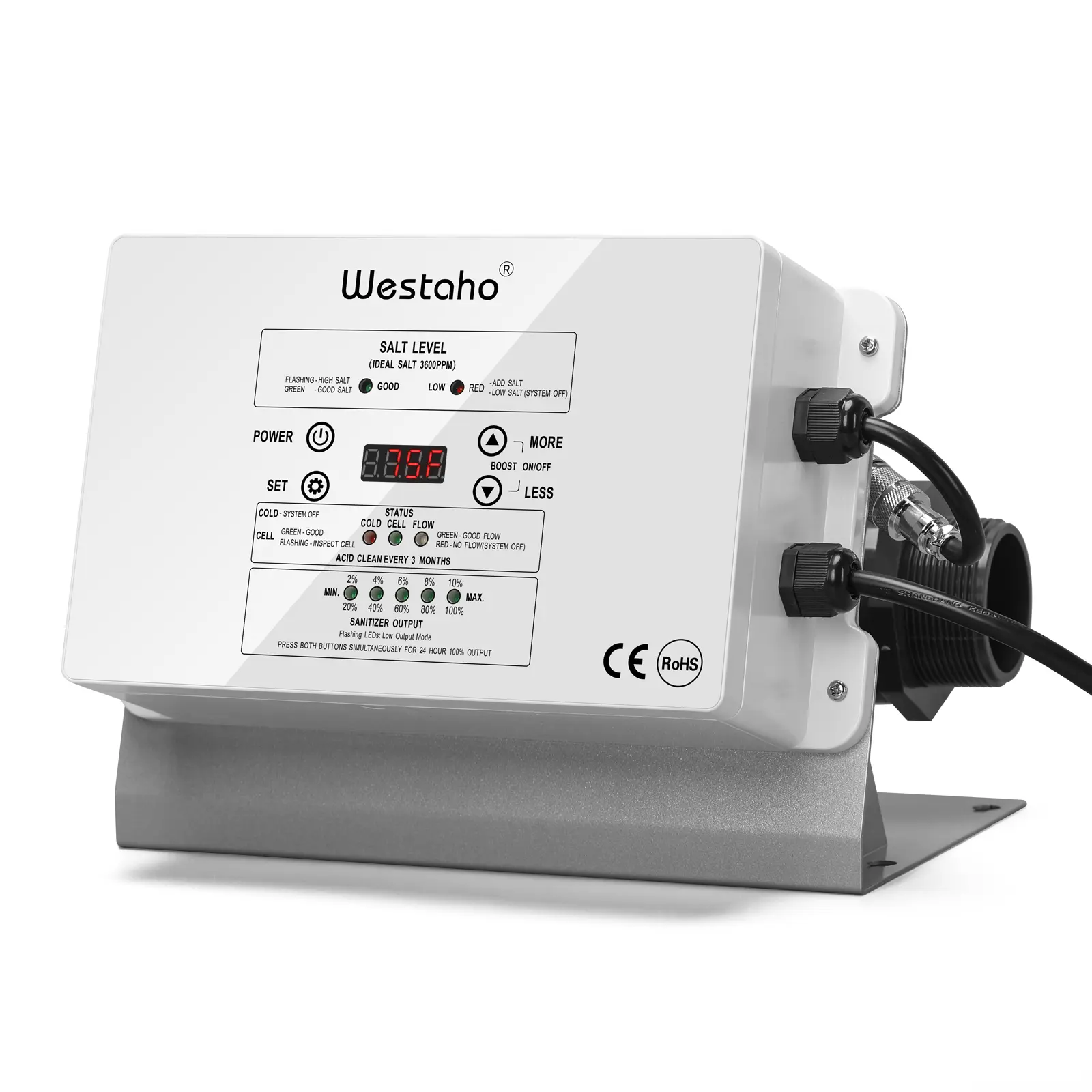 Saltwater Pool System, Westaho Salt Chlorine Generator with USA Titanium Cell for Above Ground Pools Up to 15,000 Gallons, Compatible with Intex Pool, IP 66 Waterproof, Above-Ground Pool Chlorine, Intelligent Monitoring, Crystal, Pool Cleaning Chlorine