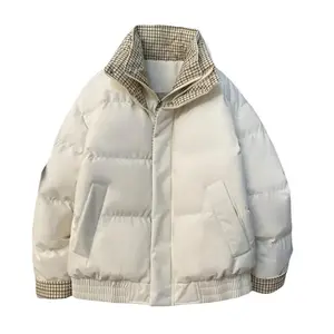 Men's Double-Layer Checkered Cotton Jacket with Stand Collar Stylish Comfortable Warm Winter Coat Side Pockets Elastic Hem Button Cuffs Perfect for Outdoor Activities Urban Commutes Casual Sports Wear Menswear Small
