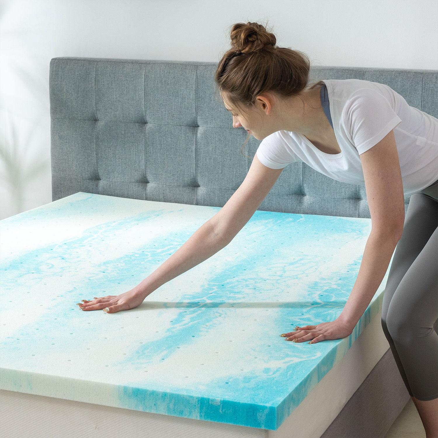 EGO Mattress Topper 3 Inch Ventilated Liquid Gel AeroFusion Memory Foam, Blue - Renew Your Old Mattress for Luxurious Sleep, Queen King Body Curves Temperature Regulation