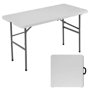 Heavy Duty Portable Folding Table with Carrying Handle, HDPE Indoor Outdoor Table for Camping Picnic Party, No Assembly Required, White