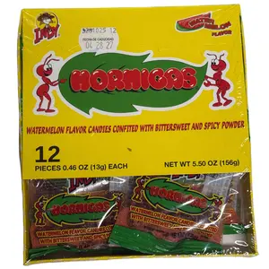 Indy Hormigas Watermelon Flavor Candy with Chili Powder – 12 Pieces Box – Mexican Spicy Candy