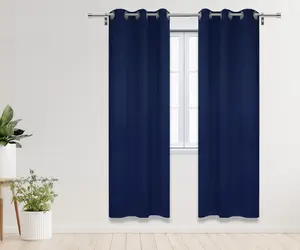 42 X 84 Inch Blackout Polyester Curtains with Grommets Navy Blue - 2 Panels